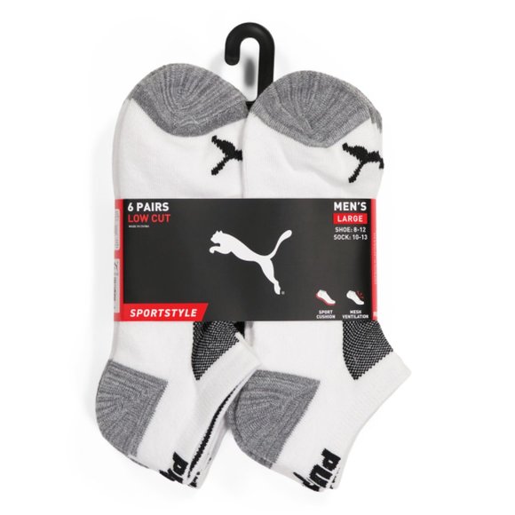 PUMA White/black Men's 6pk Half Terry Low Cut Socks - Picture 1 of 1
